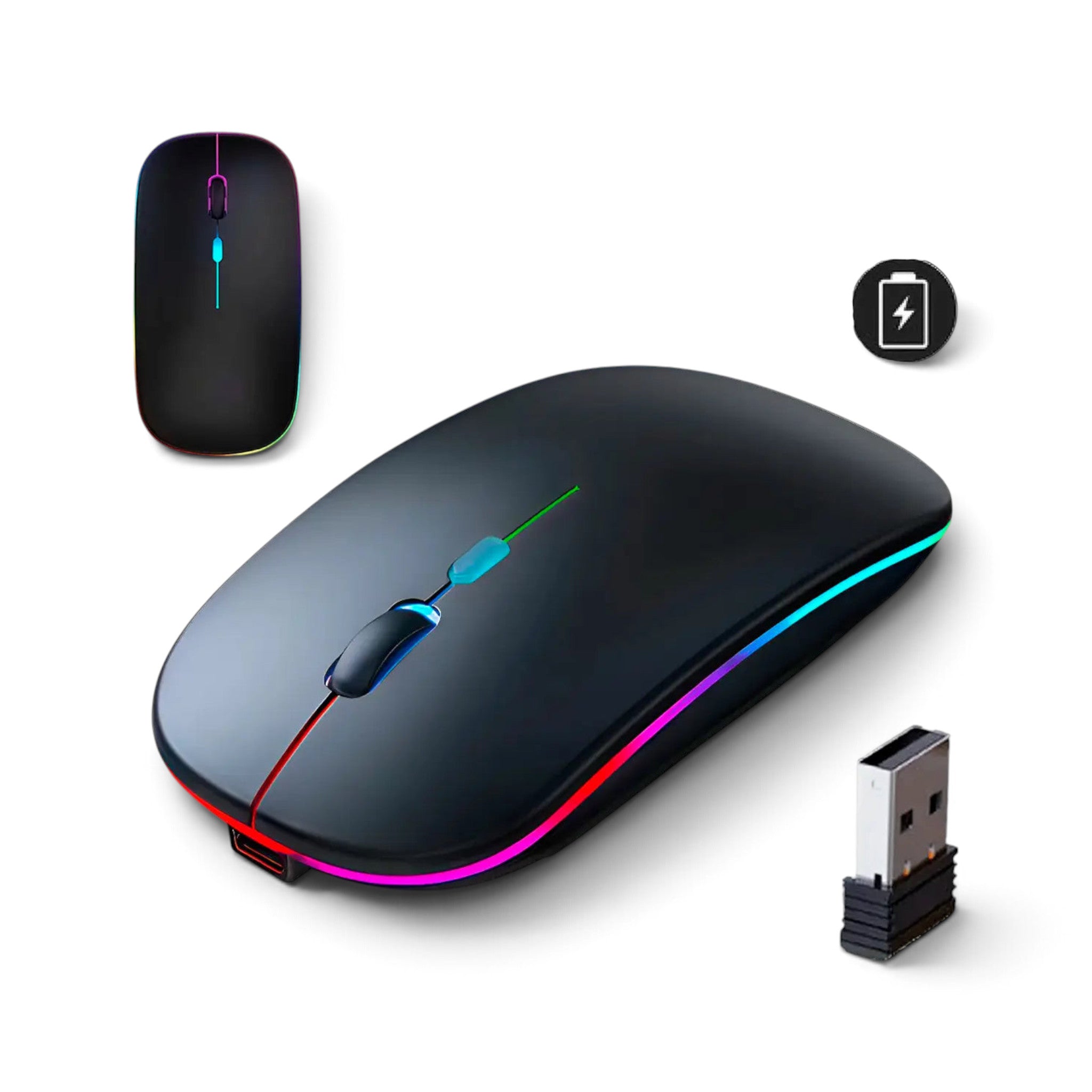 Mejora tu setup con el Mouse Inalámbrico W07. Conexión dual Bluetooth + receptor USB, batería recargable, iluminación RGB y diseño ergonómico para largas sesiones de edición o gaming.