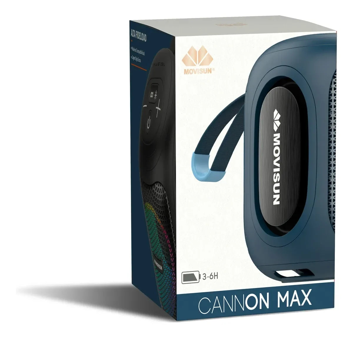 Empaque original del parlante Bluetooth Movisun Cannon Max azul