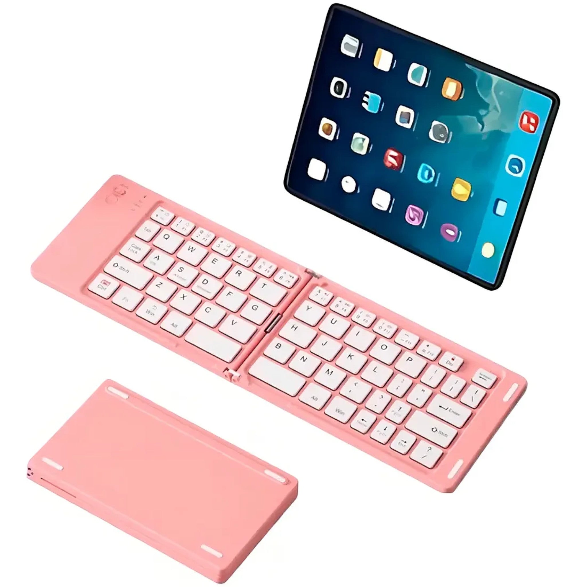 Escribe cómodamente en cualquier lugar con el Teclado Bluetooth Plegable AS1006. Se pliega a la mitad para caber en tu bolso y se despliega en un teclado completo para tablet, celular o laptop.