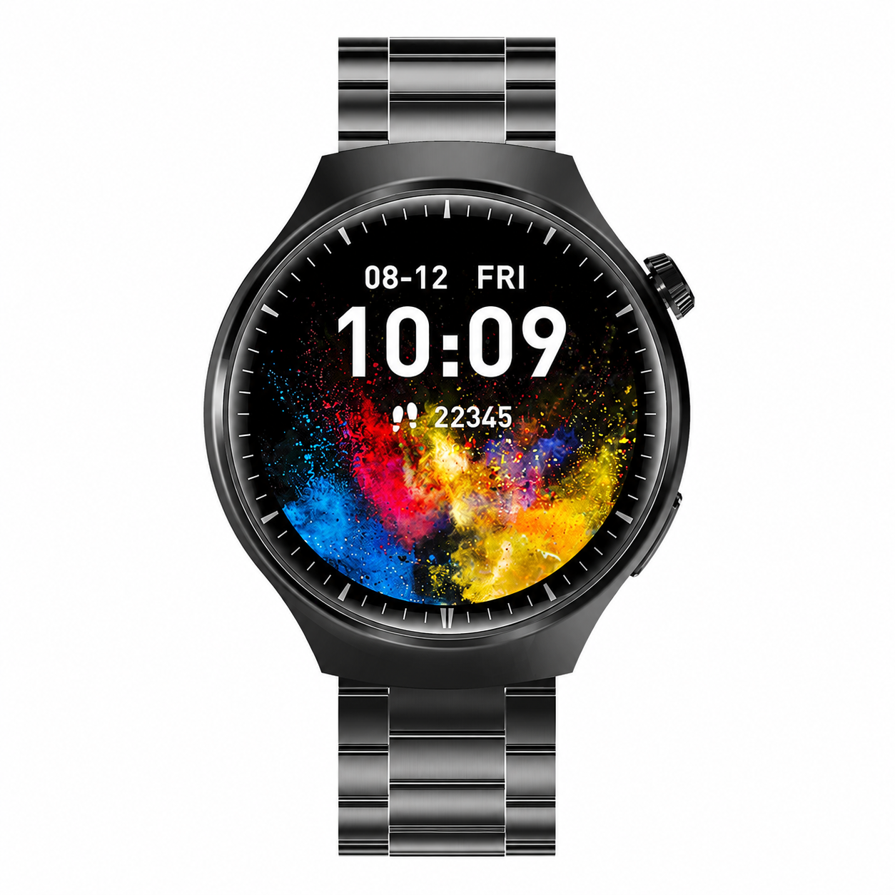 Smartwatch Watch 4 Pro Suit negro con correa metálica en alta resolución